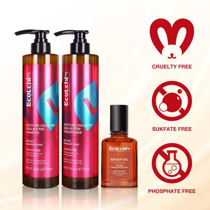 Ecolchi Sulfate-Free Shampoo and Conditioner Set with Hair Oil: Organic Argan Oil and Keratin for Healthy Hair​ - Image 4