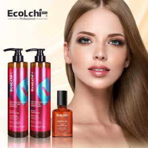 Ecolchi Sulfate-Free Shampoo and Conditioner Set with Hair Oil: Organic Argan Oil and Keratin for Healthy Hair​