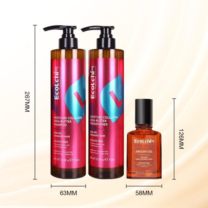 Ecolchi Sulfate-Free Shampoo and Conditioner Set with Hair Oil: Organic Argan Oil and Keratin for Healthy Hair​ - Image 3