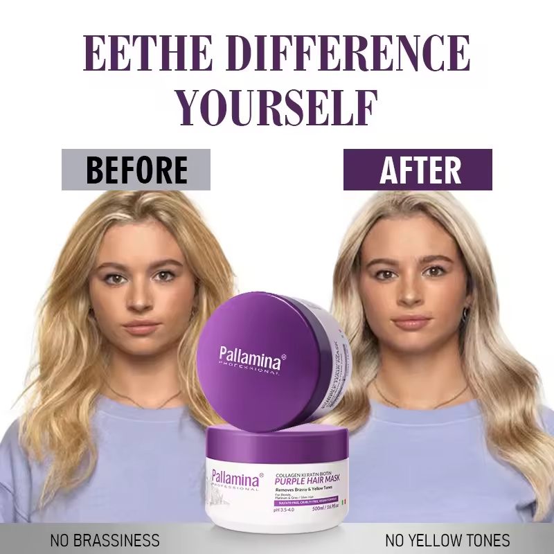 Pallamina Purple Hair Mask for Blonde Bleached Hair Remove Yellow Tones Reduce Brassiness and Condition Dry Damaged Hair