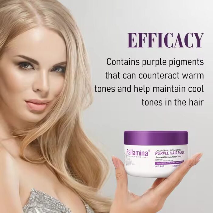 Pallamina Purple Hair Mask for Blonde Bleached Hair Remove Yellow Tones Reduce Brassiness and Condition Dry Damaged Hair