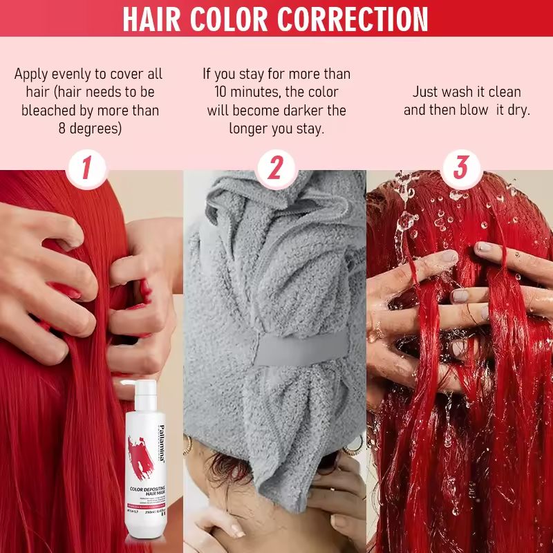 Pallamina Semi Permanent Color Depositing Hair Mask Conditioner Red Hair Dye No Bleach Peroxide Temporary Tint for Women & Men