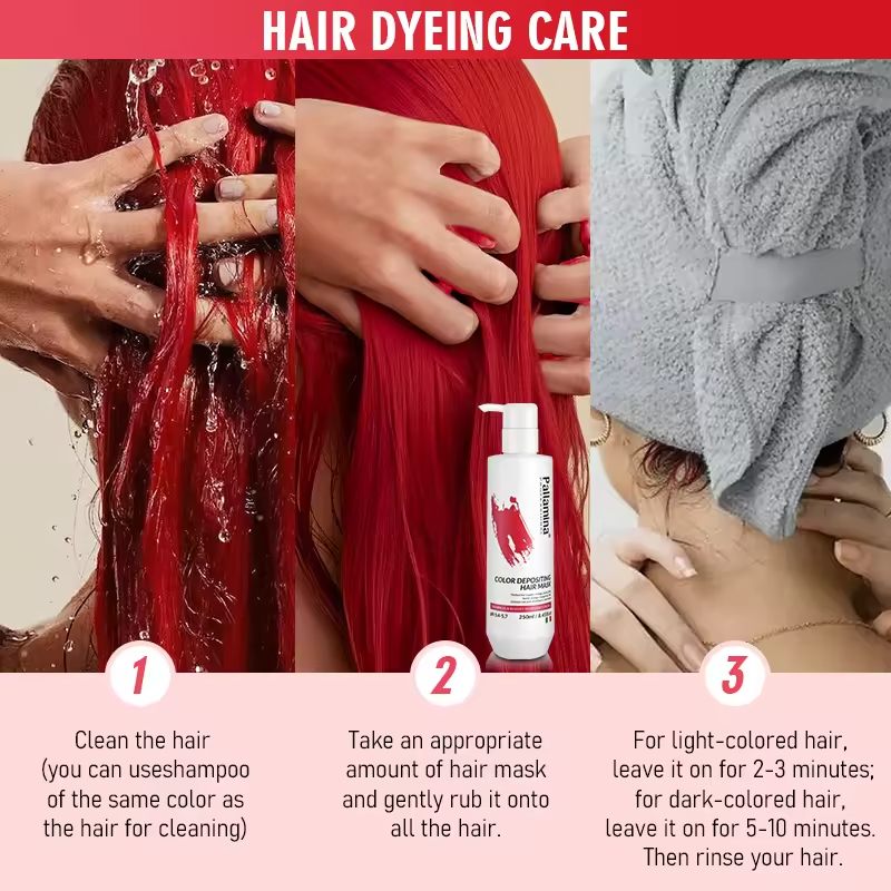 Pallamina Semi Permanent Color Depositing Hair Mask Conditioner Red Hair Dye No Bleach Peroxide Temporary Tint for Women & Men
