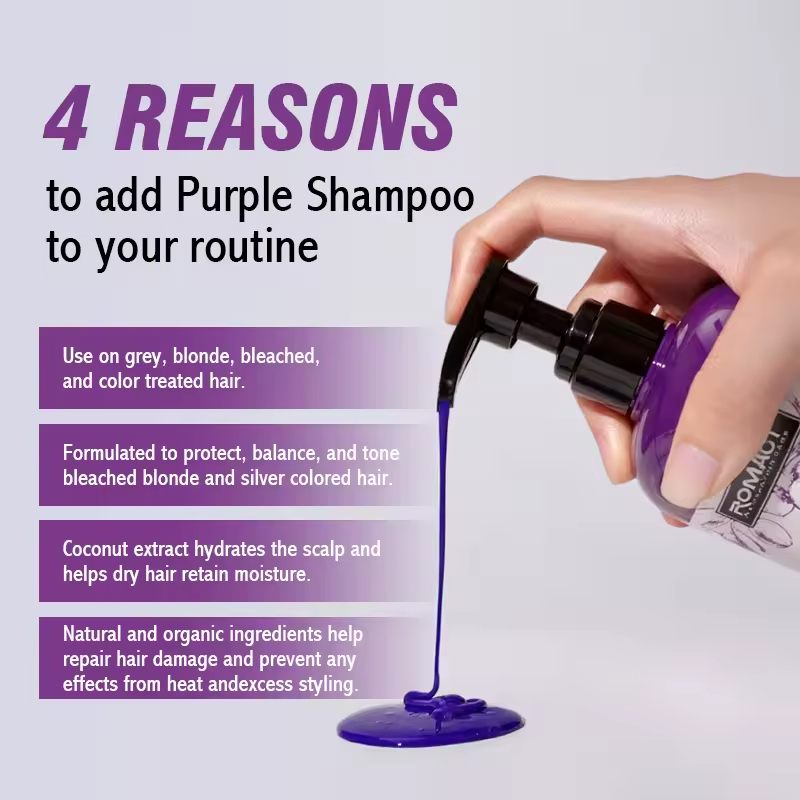 Romacy Salon Purple Shampoo for Blonde Hair Anti- Brassy Purple Toner No Yellow Shampoo Violet Silver Repair Purple Hair Mask