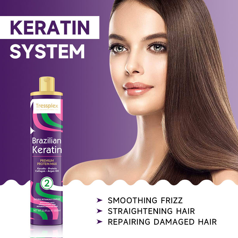 Keratin smoothing benefits infographic: smooth frizz, straightening, repairing damaged hair