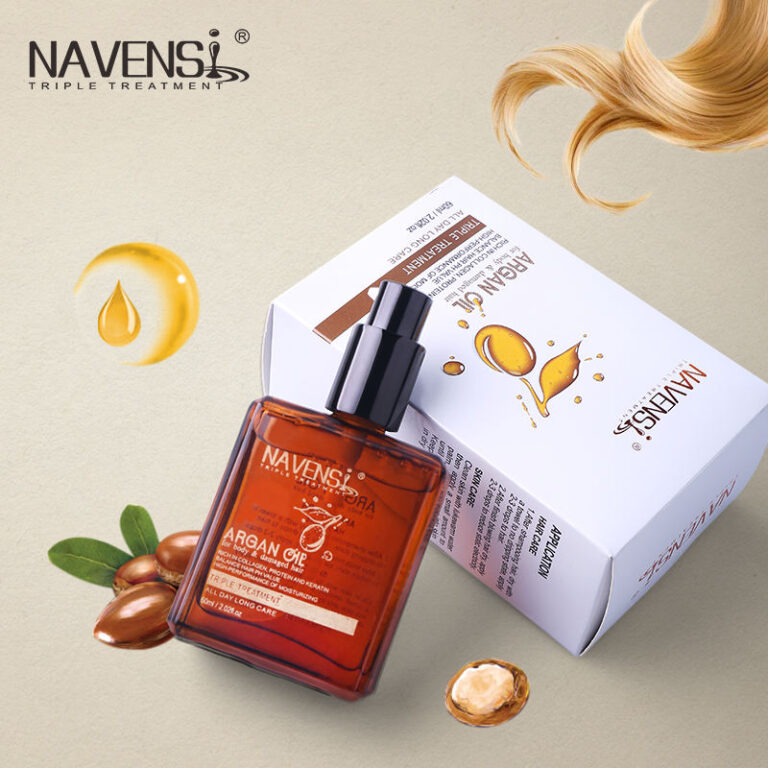 navensi argan oil treatment bottle and box with raw argan nuts