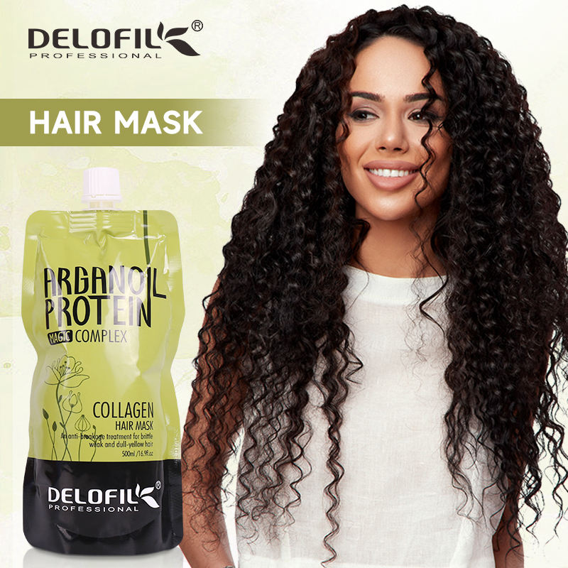 ecolchihairtreatment1601132745759main01 Ecolchi Haircare FactoryEcolchi Hair Mask Manufacturer delofil argan oil protein hair mask pouch beside curly hair model