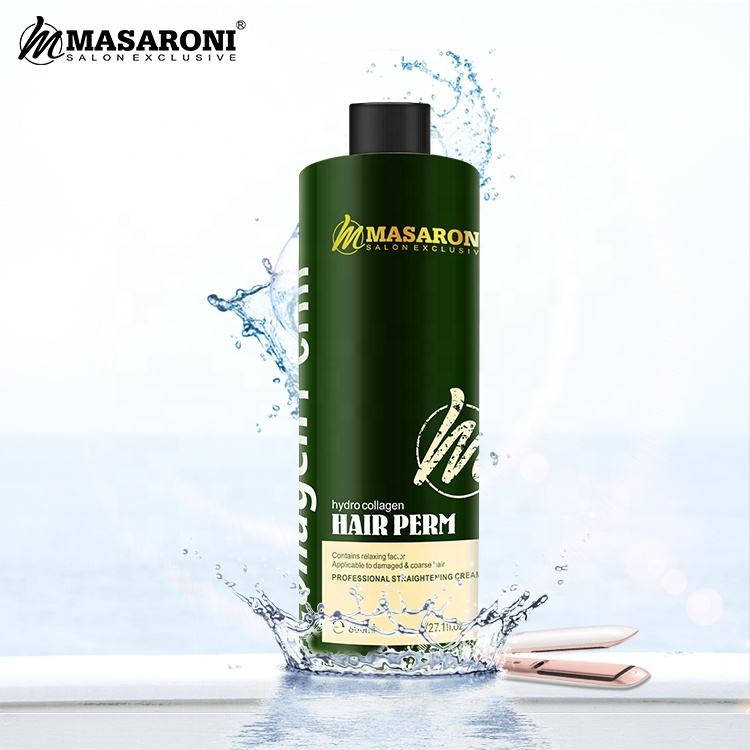 masaroni hydro collagen hair perm straightening cream bottle with water splash