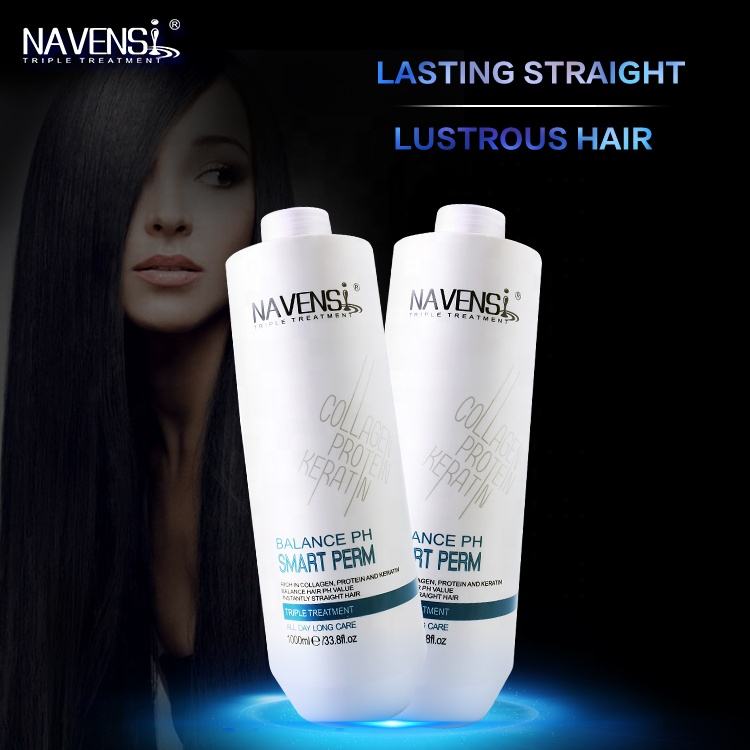 navensi smart perm hair straightening bottles showing lasting straight hair results