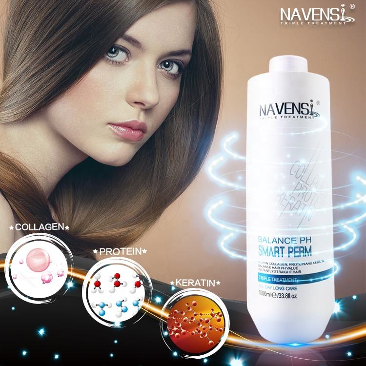 navensi smart perm showing collagen protein and keratin ingredients for straight hair